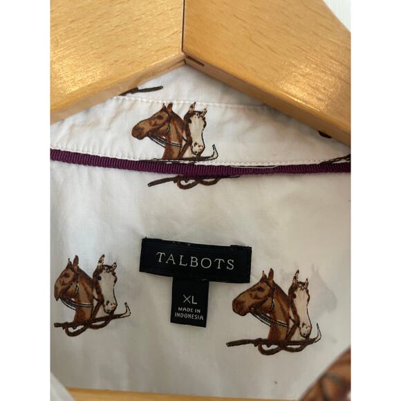 Talbots Classic Cotton Shirt Equestrian button up collar long sleeves horse XL - Picture 8 of 9
